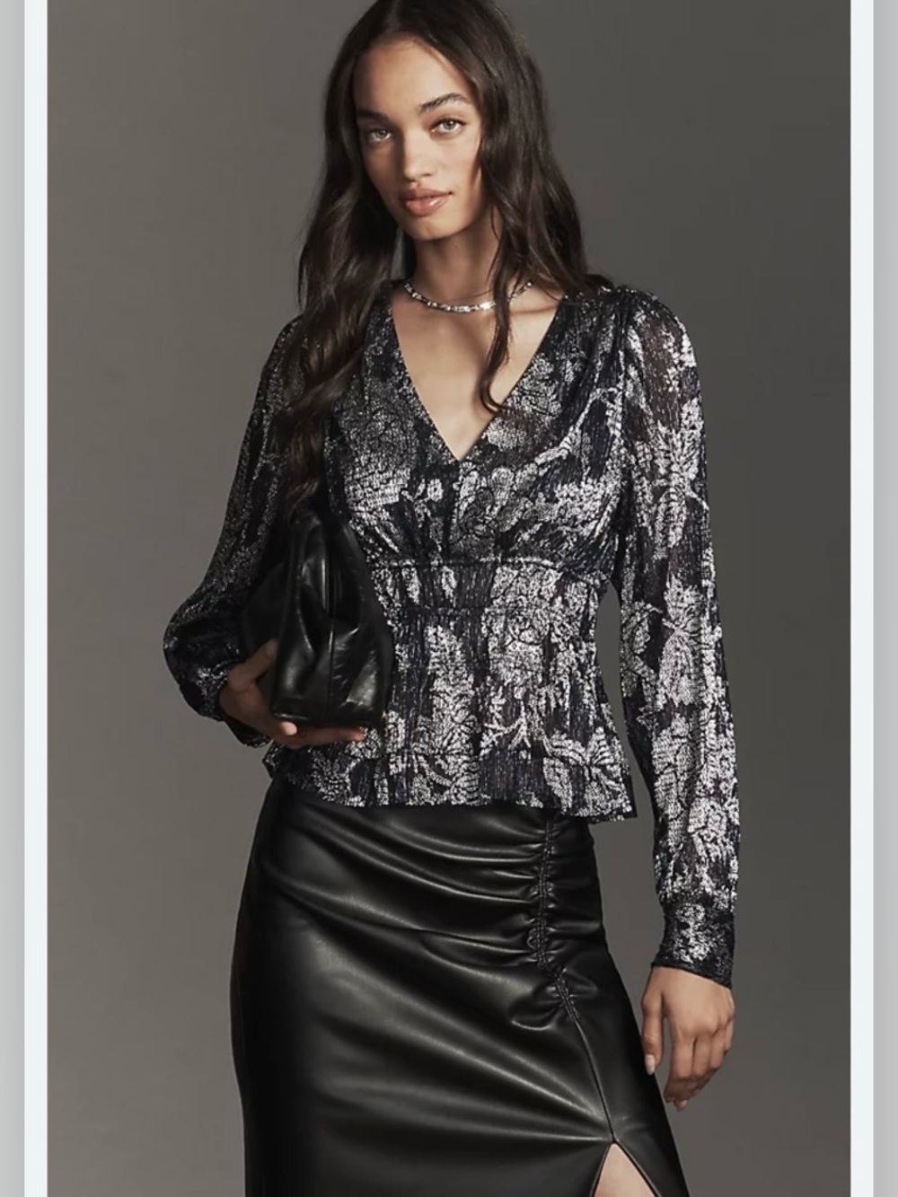Anthropologie Black and Silver Floral Blouse